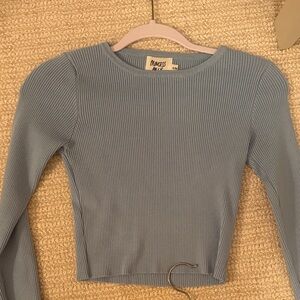 Princess Polly Sky Blue Ribbed Cropped Long Sleeve Tee